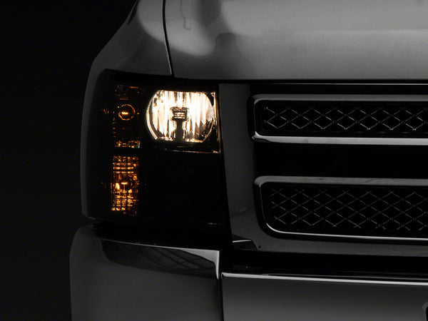Raxiom 07-14 Chevrolet Silverado 1500 HD Axial OEM RepHeadlights- Chrome Housing- Smoked Lens - S122324 for 2007-2014 Chevrol