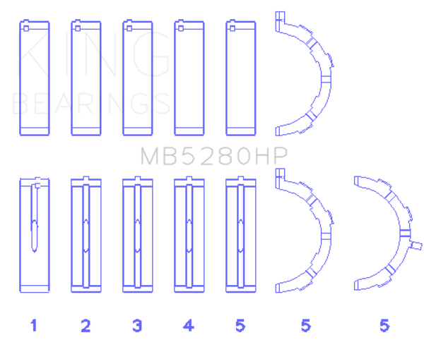 King Ford Prod. V8 4.6L/5.4L (Size 0.026) Performance Main Bearing Set - MB5280HP.026