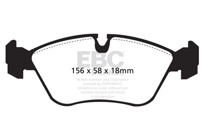 EBC 83-90 Volvo 760 2.3 Turbo (ABS) (Girling) Ultimax2 Rear Brake Pads - UD391 for 1998-2000 Volvo S70 - front view