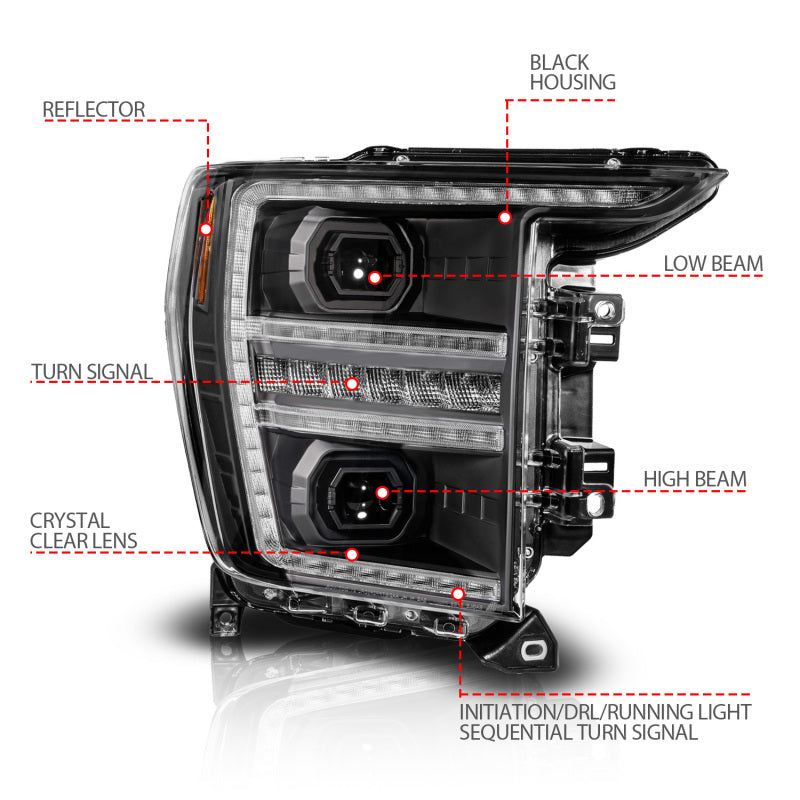 Anzo 21-23 Ford F150 LED Projector Headlight w/Switchback+Sequential - Black (Passenger Side Only) - 111594-R
