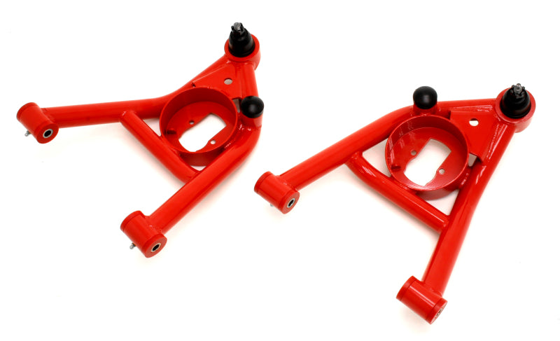 BMR 64-72 A-Body Non-Adj. Lower A-Arms (Polyurethane) - Red - AA016R for 1964-1972 Buick Skylark - front view