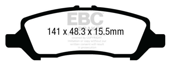 EBC 12+ Dodge Dart 1.4 Turbo Redstuff Rear Brake Pads - DP33009C for 2013-2016 Dodge Dart - front view