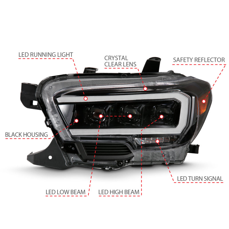 ANZO 2016-2018 Toyota Tacoma LED Projector Headlights Plank Style Black w/ Amber - 111496