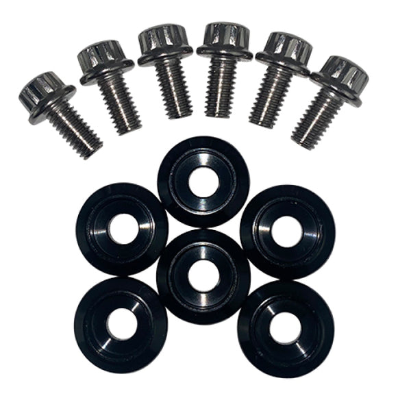 BLOX Racing New Fender Washers Kit M6 12pt - 6pc Large Diameter Black - BXAC-00311-BK - front view