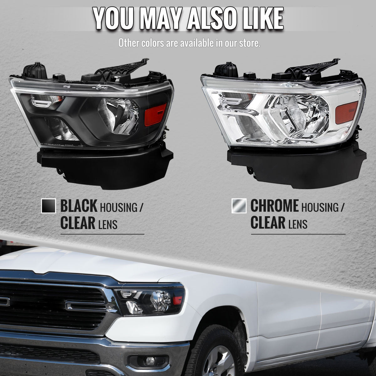Spec-D Tuning - 2019-2024 Dodge Ram 1500 Factory Style Crystal Headlight - Driver Side Only (Chrome Housing / Clear Lens) - 2LH-RAM1915-L-RS