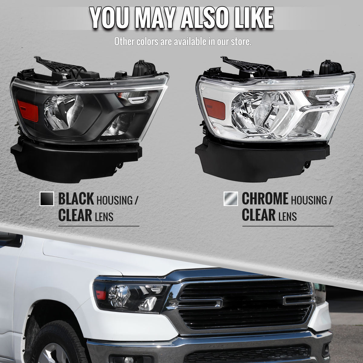 Spec-D Tuning - 2019-2024 Dodge Ram 1500 Factory Style Crystal Headlight - Passenger Side Only (Chrome Housing / Clear Lens) - 2LH-RAM1915-R-RS