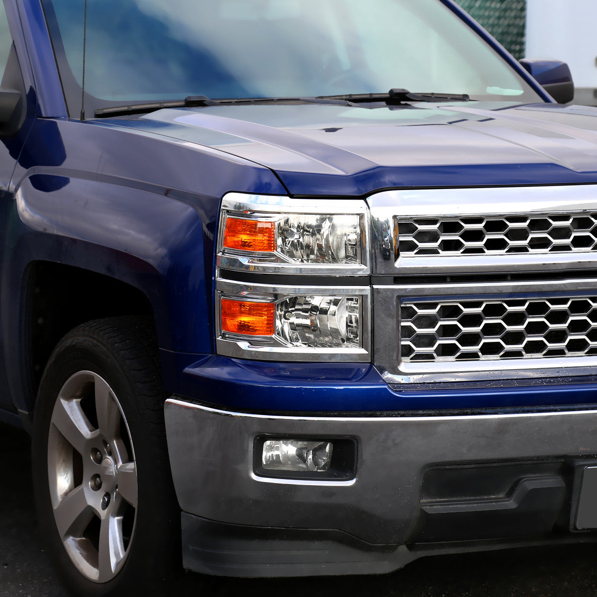 Spec-D Tuning - 2014-2015 Chevrolet Silverado 1500 Factory Style Headlights w/ Amber Reflectors (Chrome Housing/Clear Lens) - 2LH-SIV14-RS