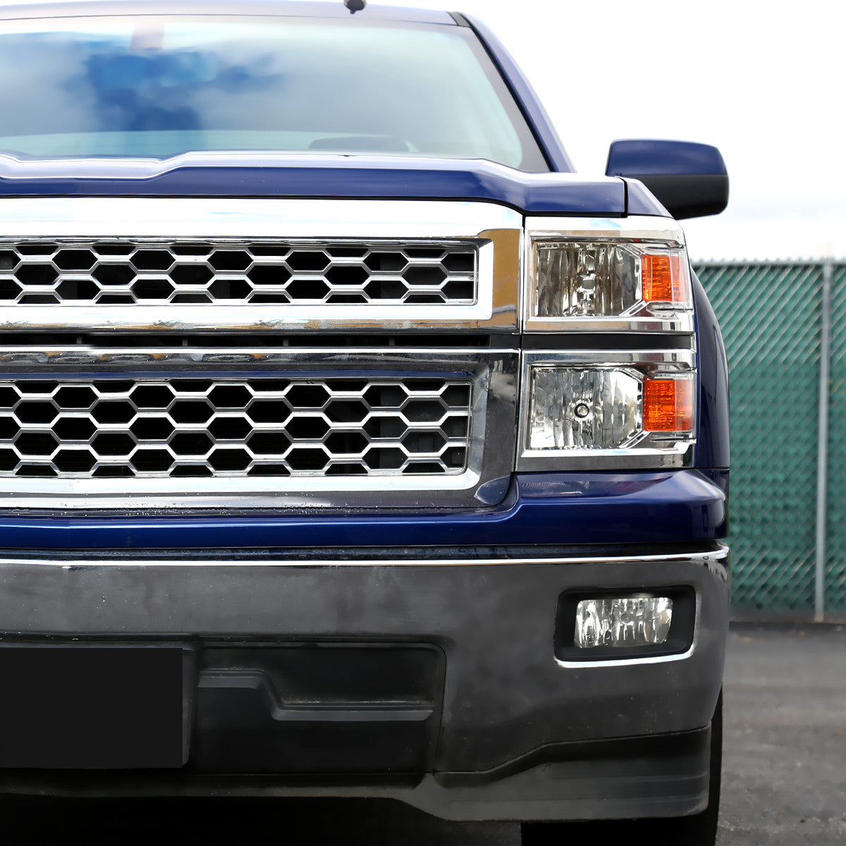 Spec-D Tuning - 2014-2015 Chevrolet Silverado 1500 Factory Style Headlights w/ Amber Reflectors (Chrome Housing/Clear Lens) - 2LH-SIV14-RS