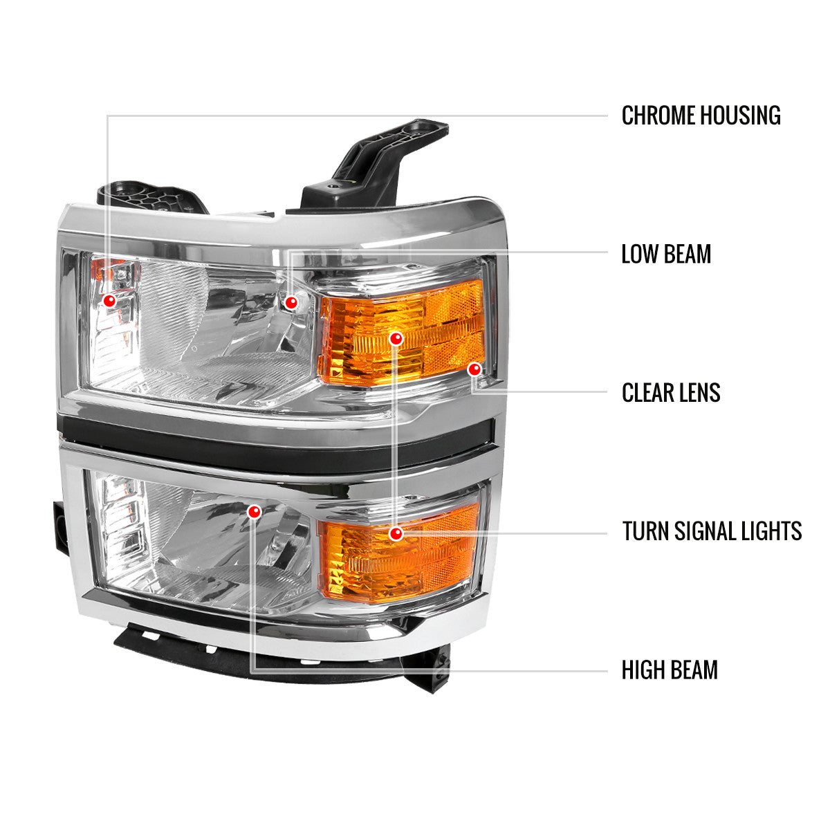 Spec-D Tuning - 2014-2015 Chevrolet Silverado 1500 Factory Style Headlights w/ Amber Reflectors (Chrome Housing/Clear Lens) - 2LH-SIV14-RS