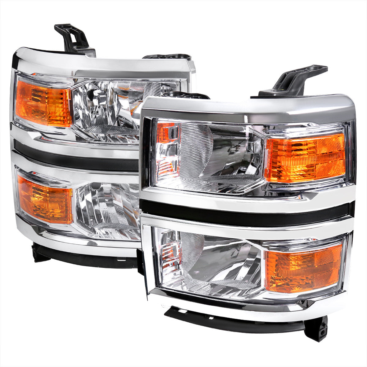 Spec-D Tuning - 2014-2015 Chevrolet Silverado 1500 Factory Style Headlights w/ Amber Reflectors (Chrome Housing/Clear Lens) - 2LH-SIV14-RS