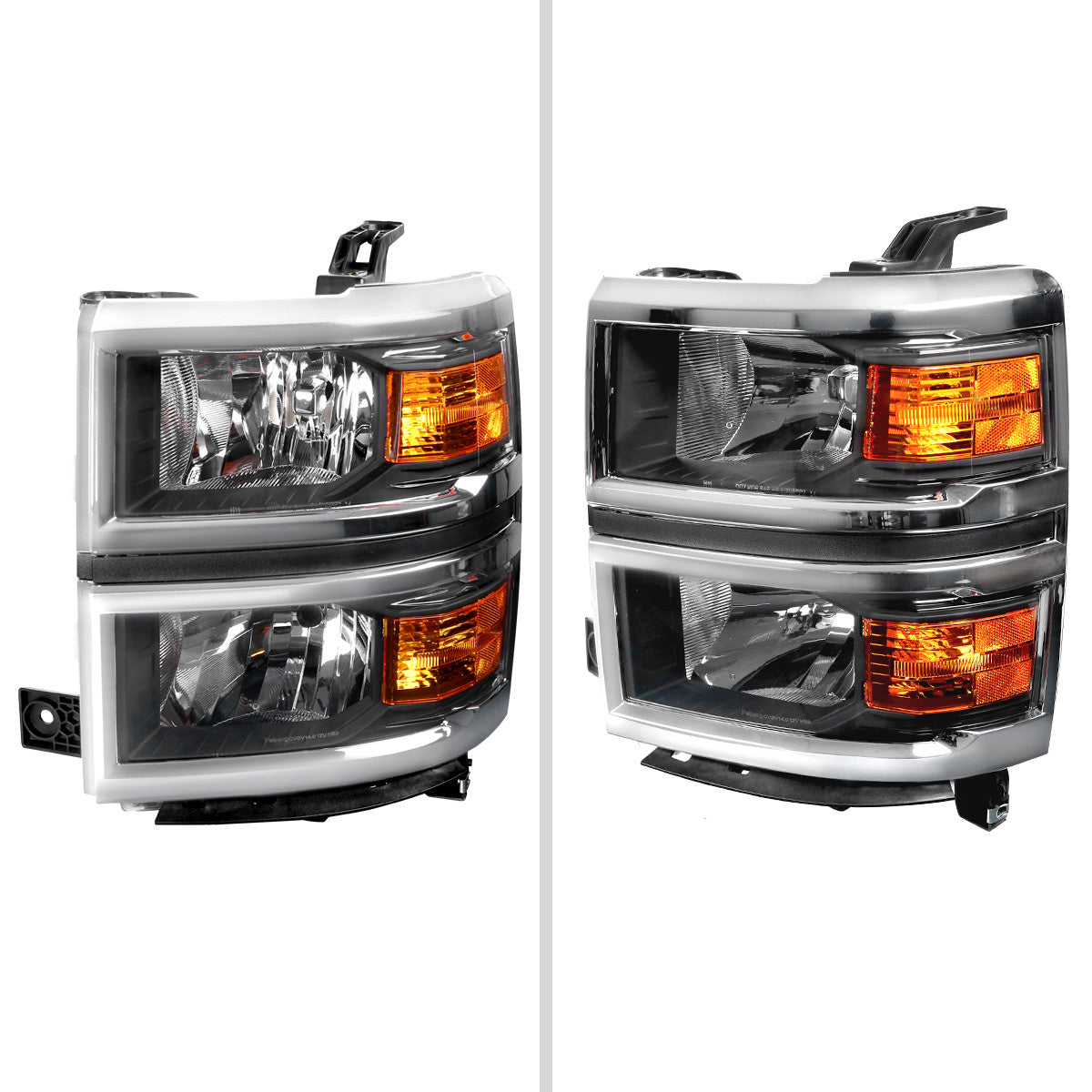 Spec-D Tuning - 2014-2015 Chevrolet Silverado 1500 Factory Style Headlights w/ Amber Reflectors (Matte Black Housing/Clear Lens) - 2LH-SIV14JM-RS