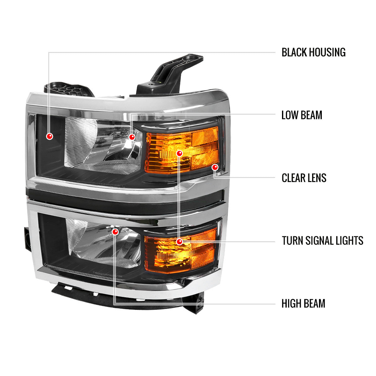 Spec-D Tuning - 2014-2015 Chevrolet Silverado 1500 Factory Style Headlights w/ Amber Reflectors (Matte Black Housing/Clear Lens) - 2LH-SIV14JM-RS