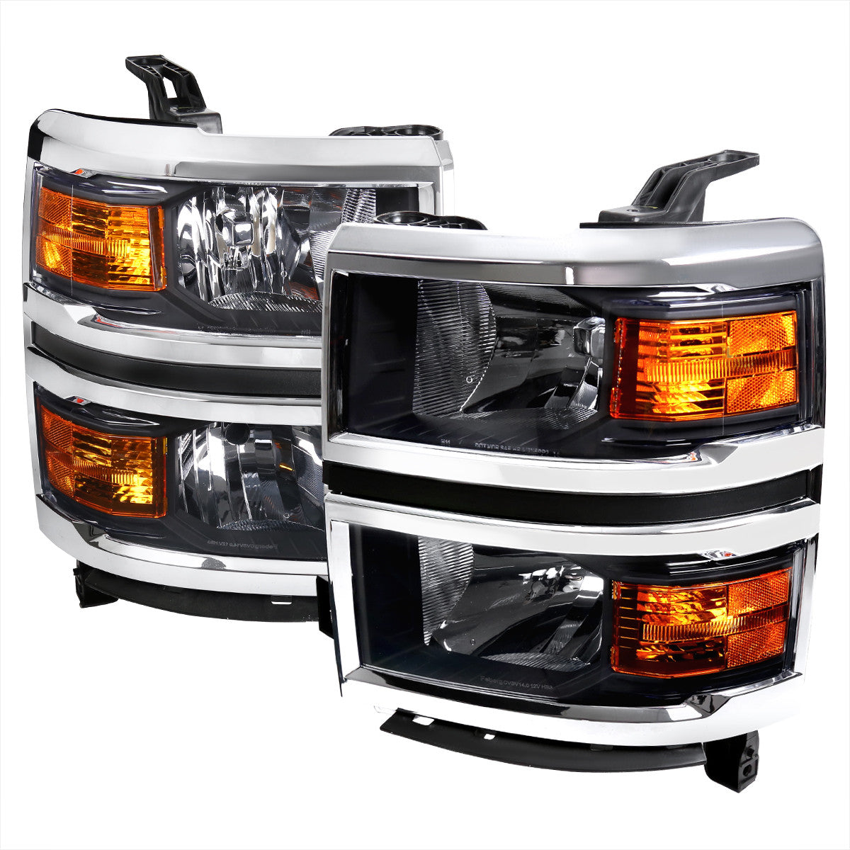 Spec-D Tuning - 2014-2015 Chevrolet Silverado 1500 Factory Style Headlights w/ Amber Reflectors (Matte Black Housing/Clear Lens) - 2LH-SIV14JM-RS