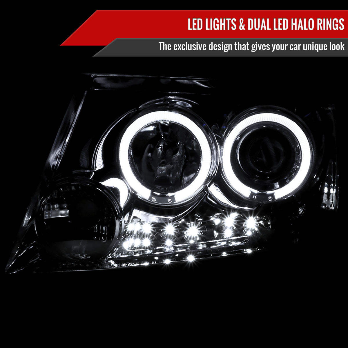 Spec-D Tuning - 2004-2008 Ford F-150/ 2006-2008 Lincoln Mark LT Dual Halo Projector Headlights (Chrome Housing/Clear Lens) - 2LHP-F15004-TM