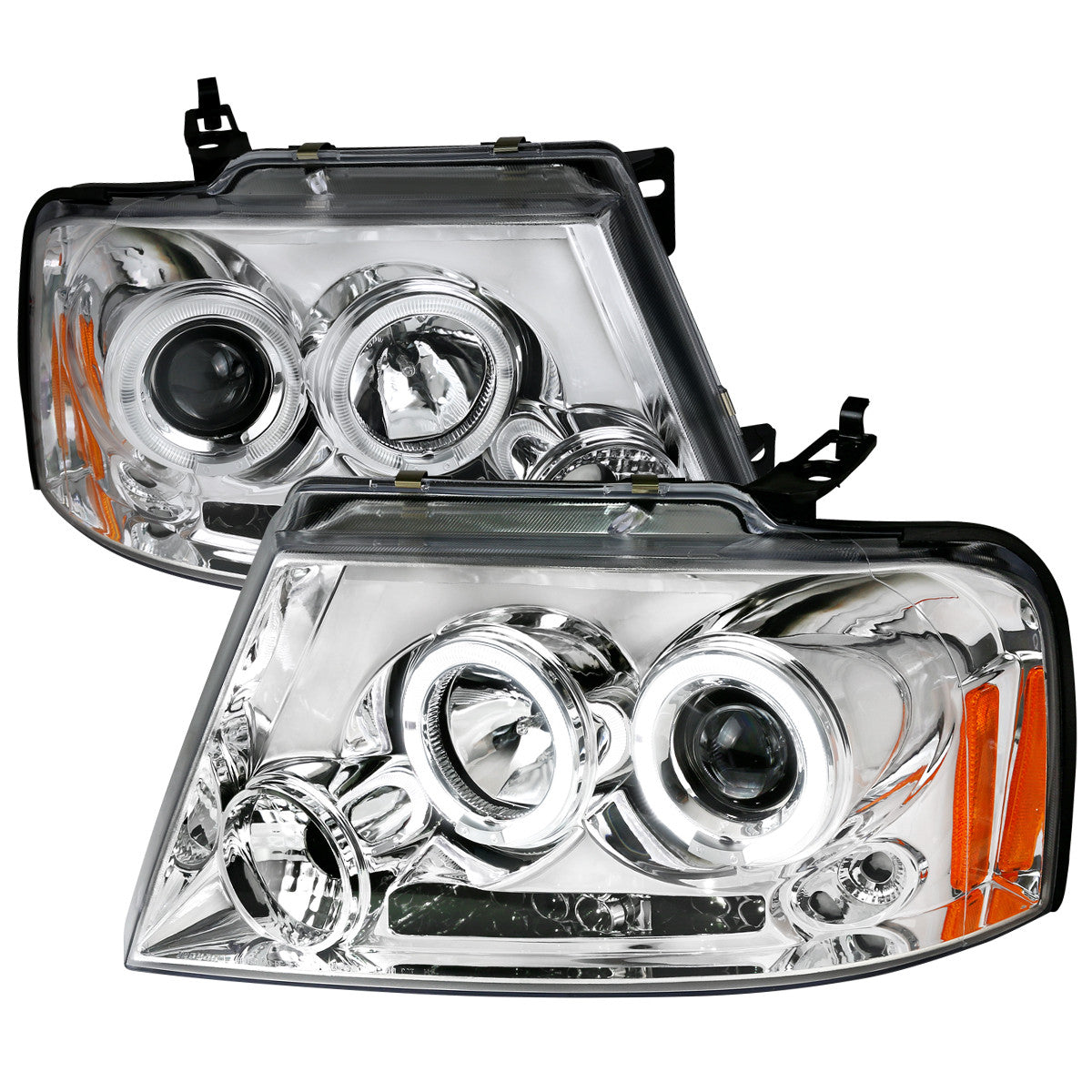 Spec-D Tuning - 2004-2008 Ford F-150/ 2006-2008 Lincoln Mark LT Dual Halo Projector Headlights (Chrome Housing/Clear Lens) - 2LHP-F15004-TM