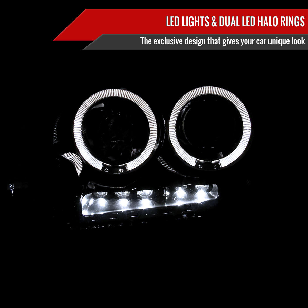 Spec-D Tuning - 2004-2008 Ford F-150/ 2006-2008 Lincoln Mark LT Dual Halo Projector Headlights (Glossy Black Housing/Smoked Lens) - 2LHP-F15004G-TM