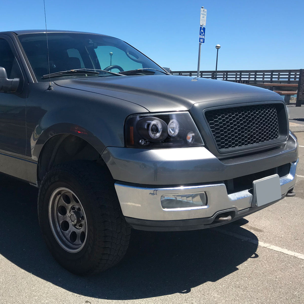 Spec-D Tuning - 2004-2008 Ford F-150/ 2006-2008 Lincoln Mark LT Dual Halo Projector Headlights (Glossy Black Housing/Smoked Lens) - 2LHP-F15004G-TM