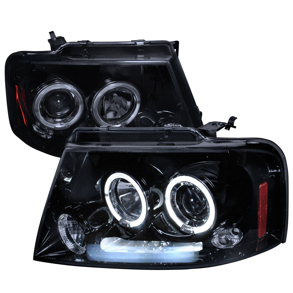 Spec-D Tuning - 2004-2008 Ford F-150/ 2006-2008 Lincoln Mark LT Dual Halo Projector Headlights (Glossy Black Housing/Smoked Lens) - 2LHP-F15004G-TM
