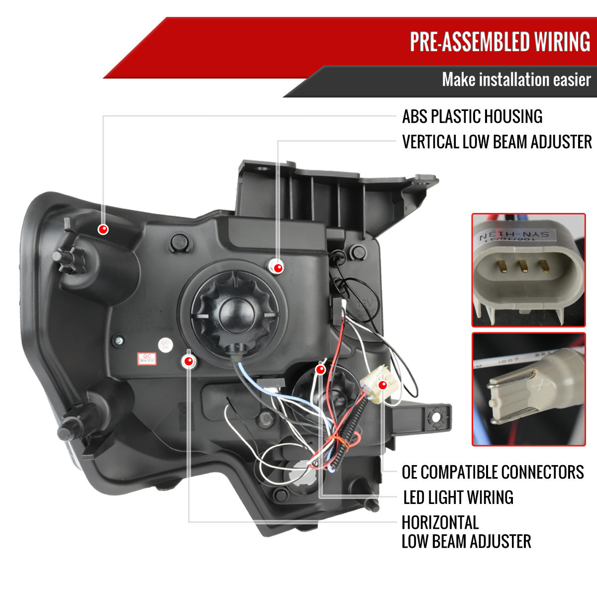 Spec-D Tuning - 2009-2014 Ford F-150 Dual Halo Projector Headlights (Glossy Black Housing/Smoked Lens) - 2LHP-F15009G-TM
