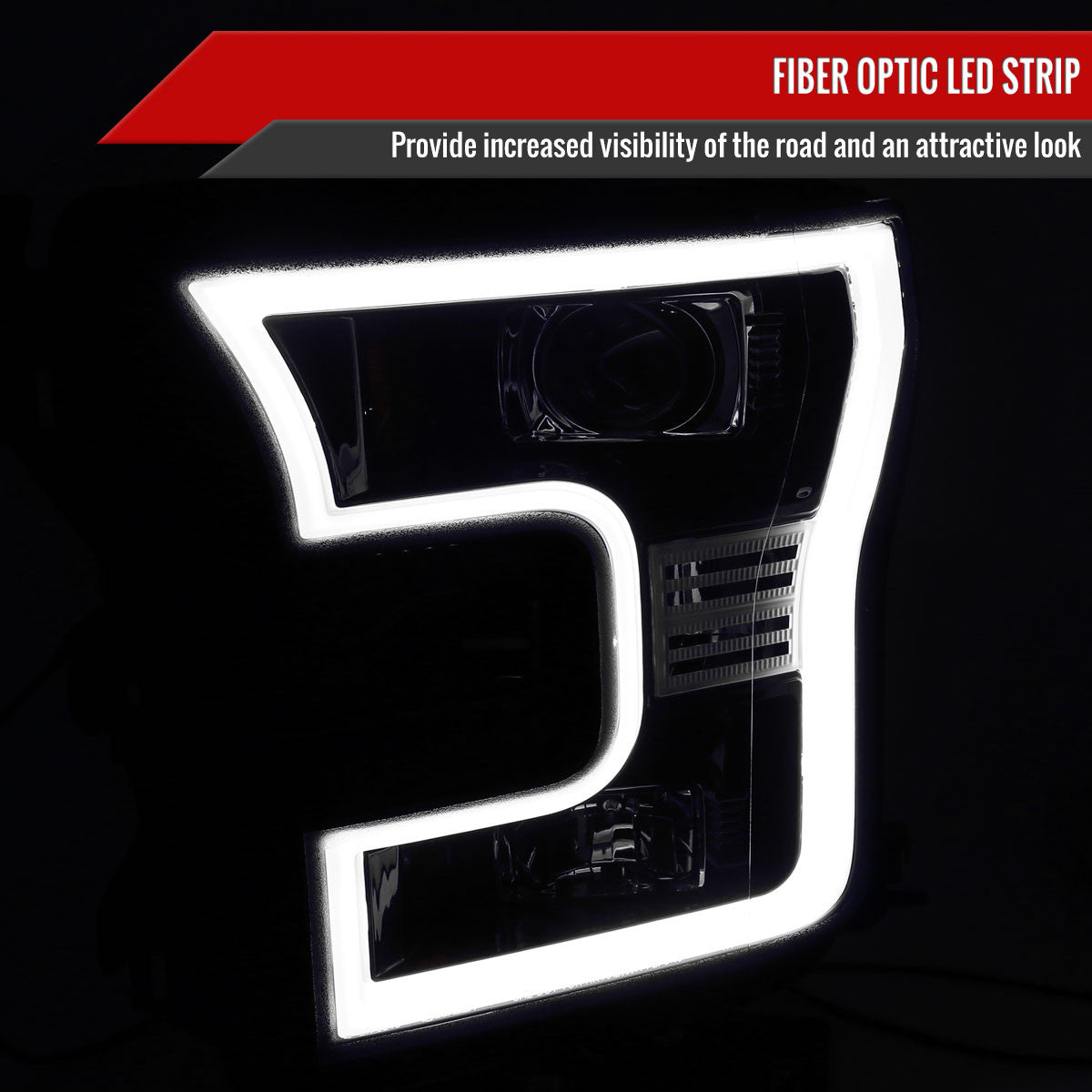 Spec-D Tuning - 2015-2017 Ford F-150 LED Bar Outline Projector Headlights (Glossy Black Housing/Smoked Lens) - 2LHP-F15015G-TM