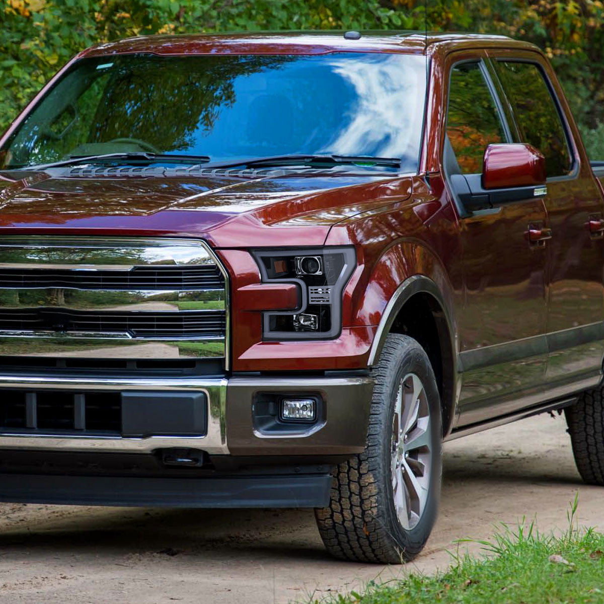 Spec-D Tuning - 2015-2017 Ford F-150 LED Bar Outline Projector Headlights (Glossy Black Housing/Smoked Lens) - 2LHP-F15015G-TM