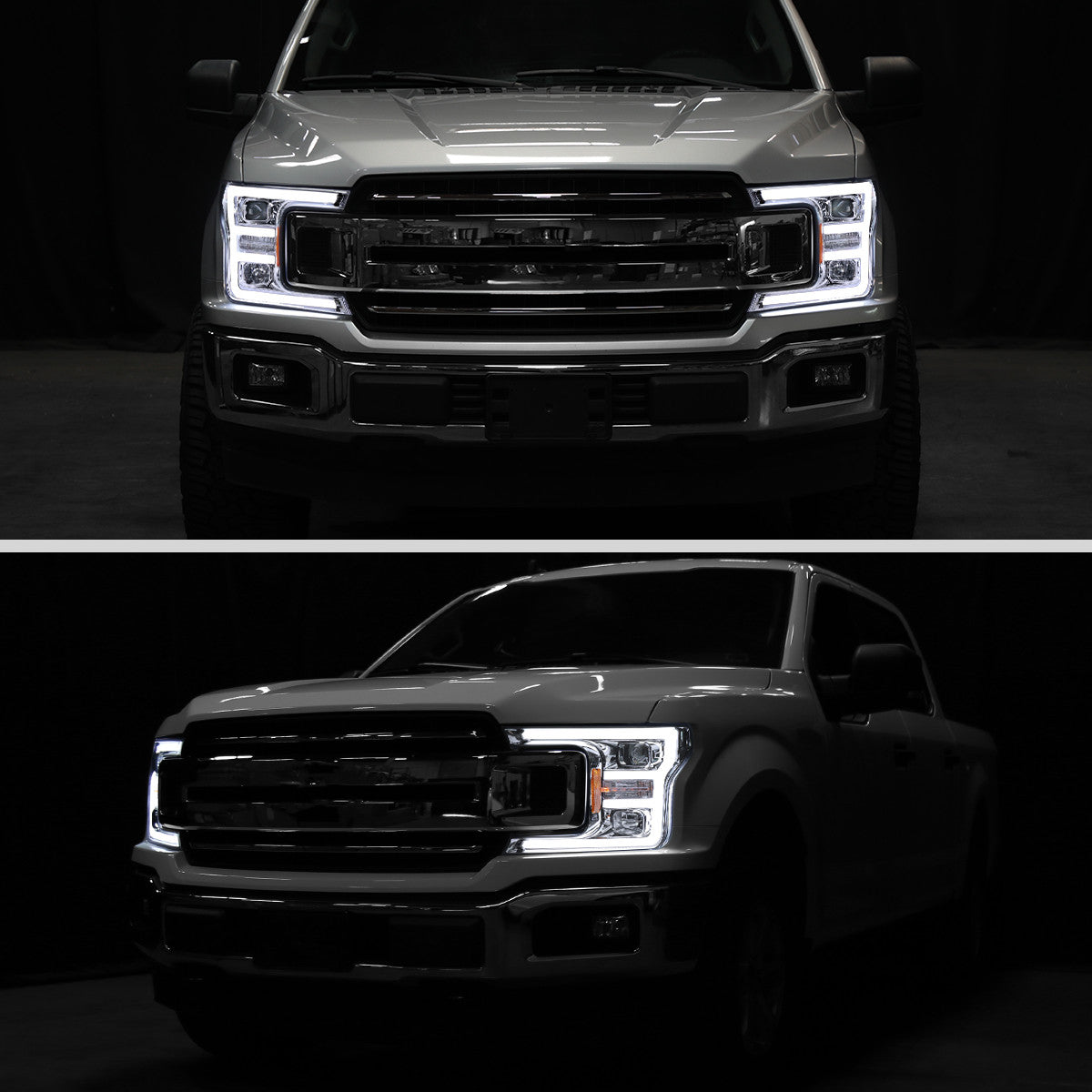 Spec-D Tuning - 2018-2020 Ford F-150 LED C-Bar Projector Headlights (Chrome Housing / Clear Lens) - 2LHP-F15018-TM