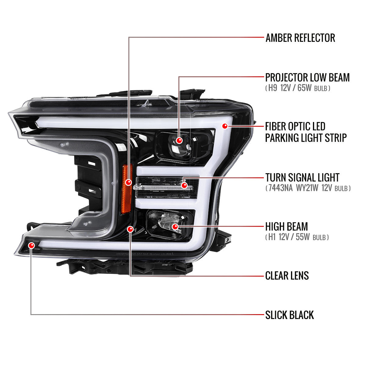 Spec-D Tuning - 2018-2020 Ford F-150 LED C-Bar Projector Headlights (Glossy Black Housing / Clear Lens) - 2LHP-F15018BK-TM