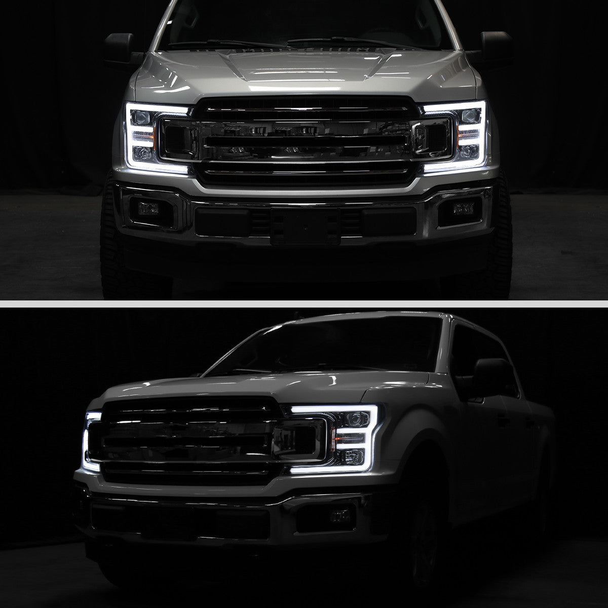 Spec-D Tuning - 2018-2020 Ford F-150 LED C-Bar Projector Headlights (Glossy Black Housing / Clear Lens) - 2LHP-F15018BK-TM