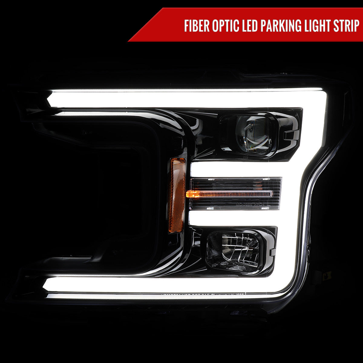 Spec-D Tuning - 2018-2020 Ford F-150 LED C-Bar Projector Headlights (Black Housing / Smoked Lens) - 2LHP-F15018G-TM