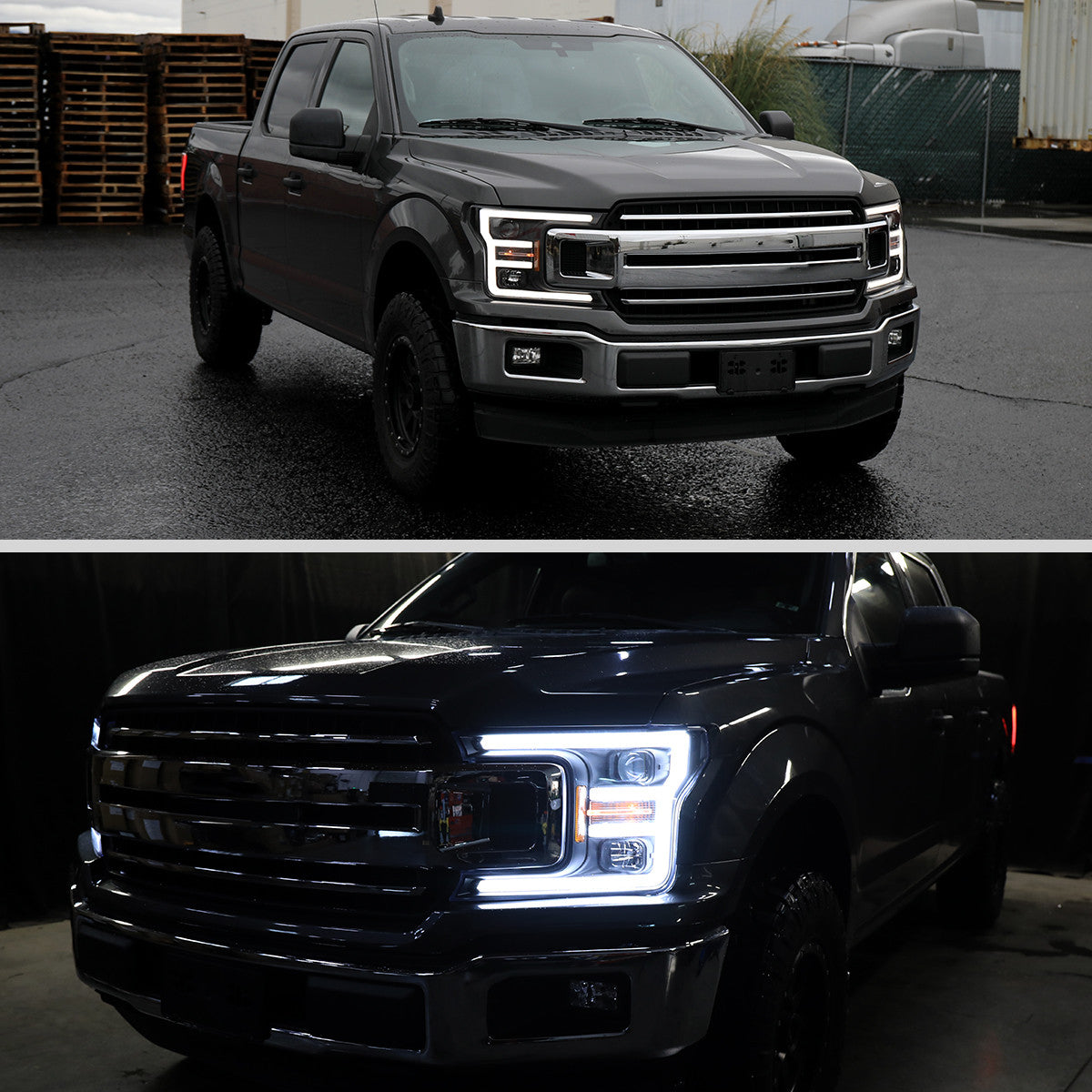 Spec-D Tuning - 2018-2020 Ford F-150 LED C-Bar Projector Headlights (Black Housing / Clear Lens) - 2LHP-F15018JM-TM