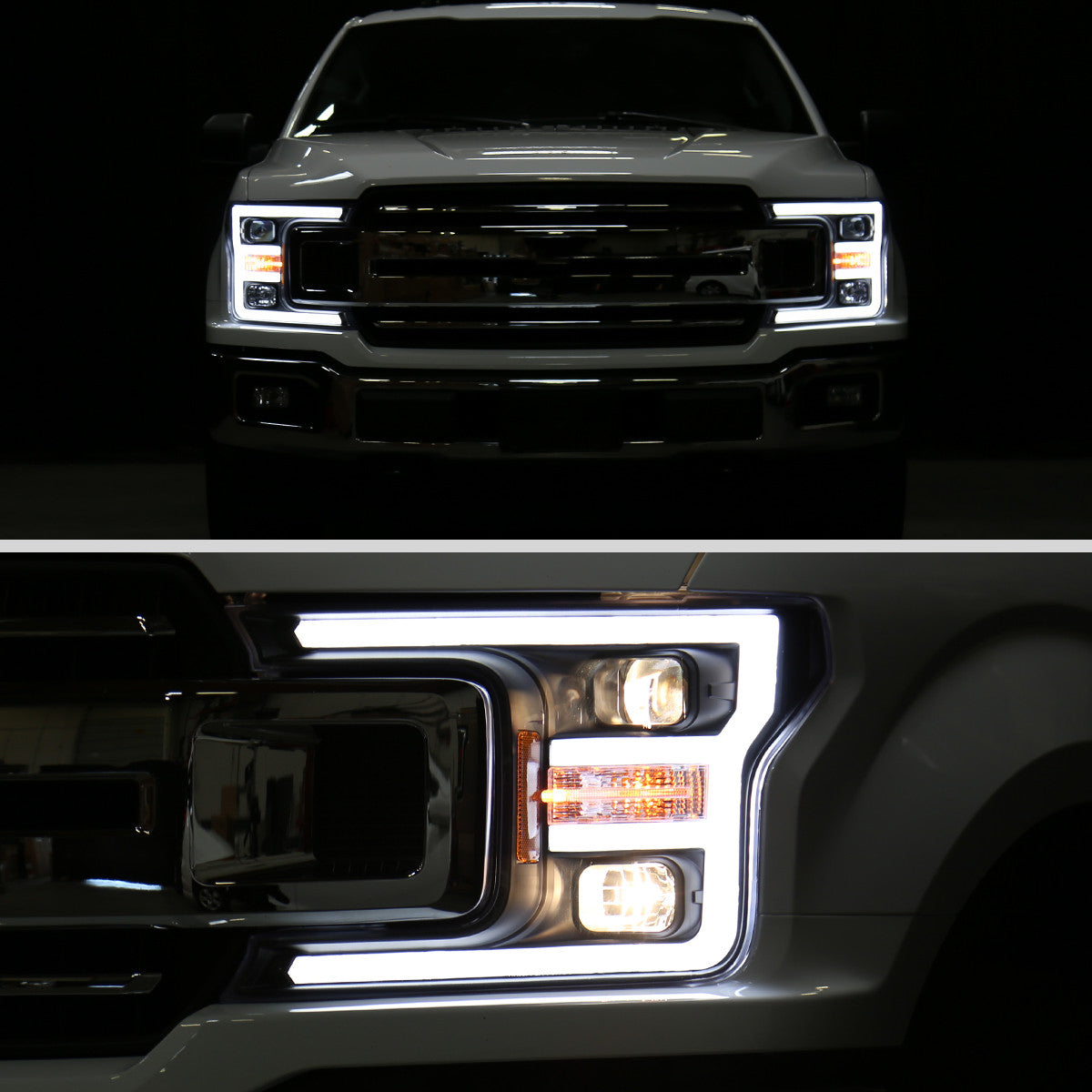 Spec-D Tuning - 2018-2020 Ford F-150 LED C-Bar Projector Headlights (Black Housing / Clear Lens) - 2LHP-F15018JM-TM