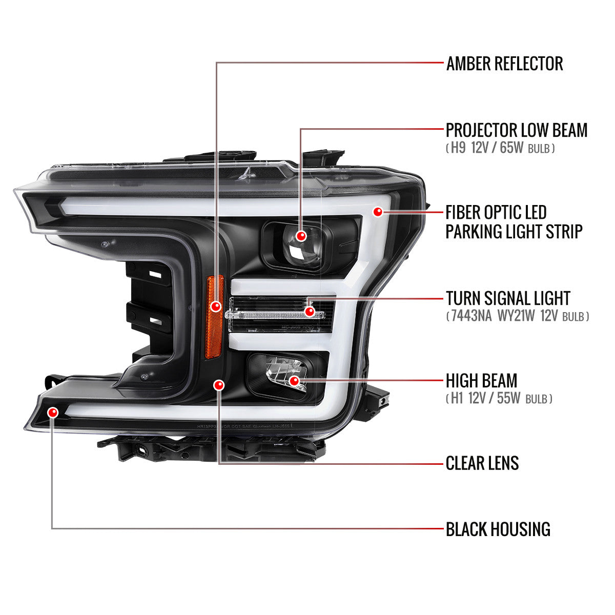 Spec-D Tuning - 2018-2020 Ford F-150 LED C-Bar Projector Headlights (Black Housing / Clear Lens) - 2LHP-F15018JM-TM