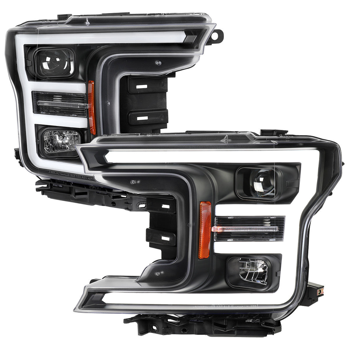 Spec-D Tuning - 2018-2020 Ford F-150 LED C-Bar Projector Headlights (Black Housing / Clear Lens) - 2LHP-F15018JM-TM