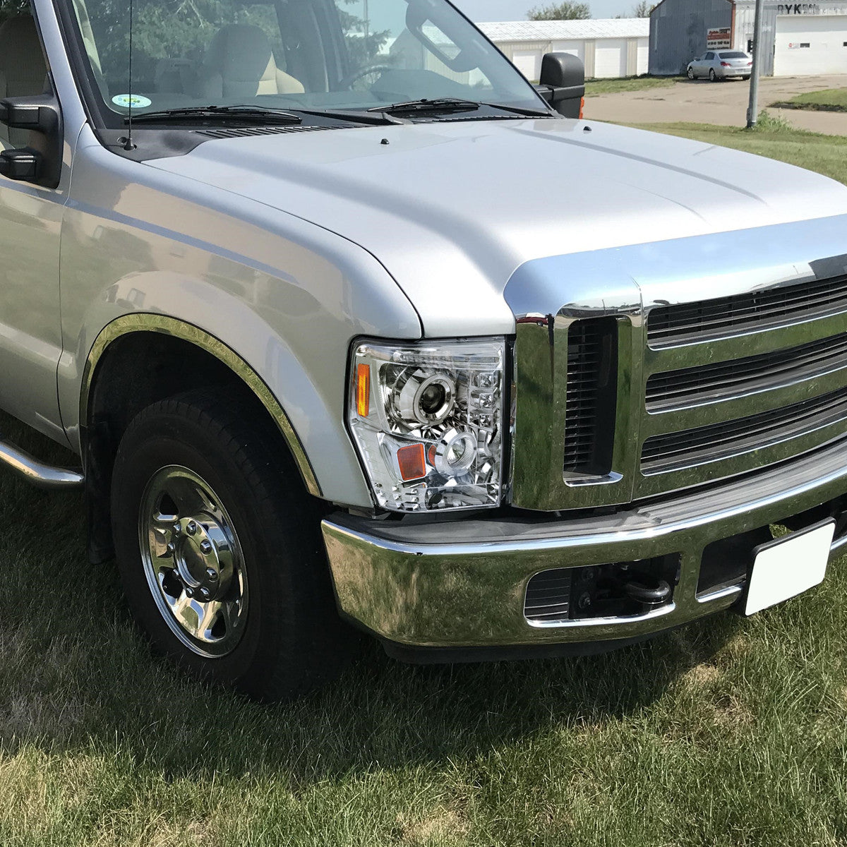 Spec-D Tuning - 2008-2010 Ford F-250 F-350 F-450 Dual Halo Projector Headlights (Chrome Housing/Clear Lens) - 2LHP-F25008-TM