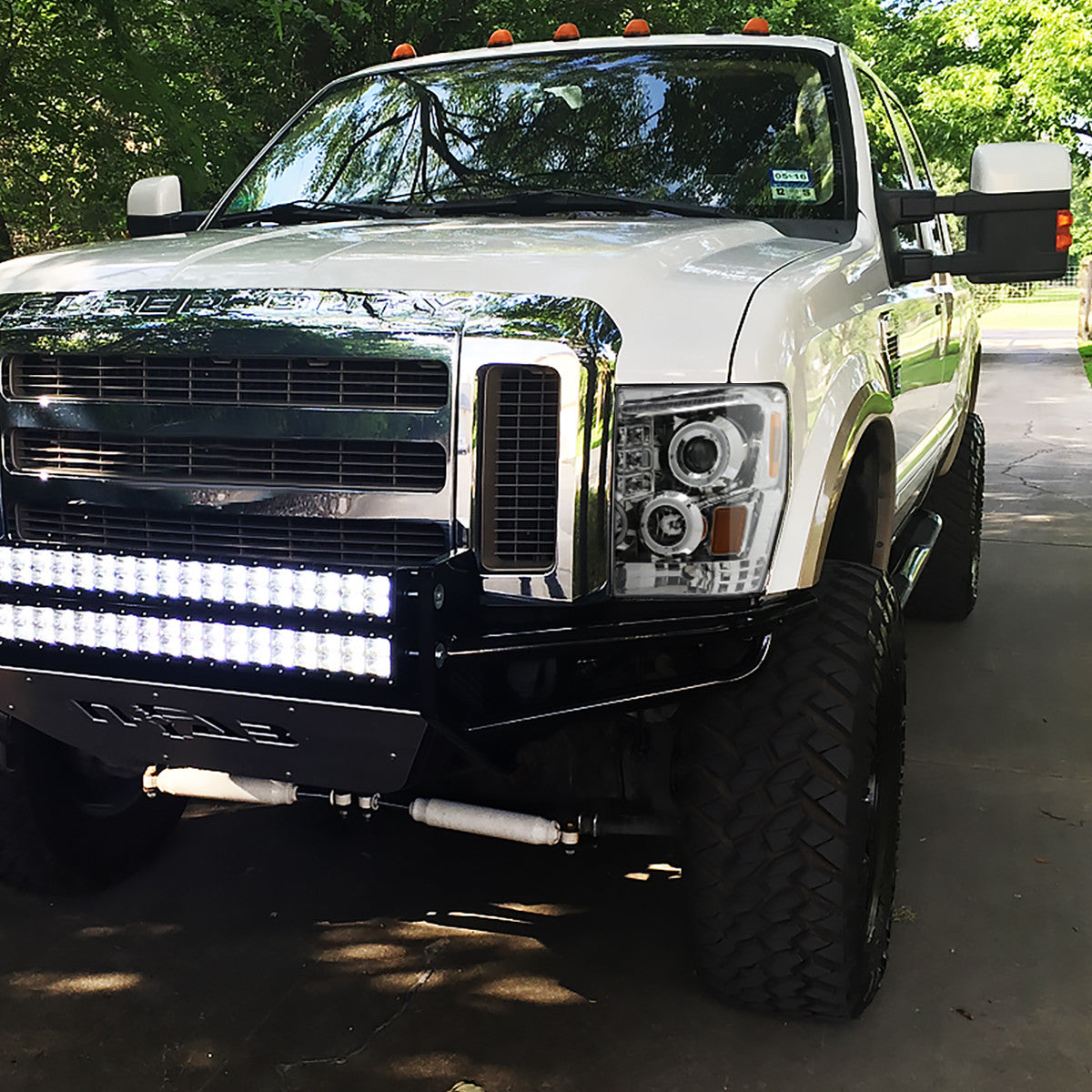 Spec-D Tuning - 2008-2010 Ford F-250 F-350 F-450 Dual Halo Projector Headlights (Chrome Housing/Clear Lens) - 2LHP-F25008-TM