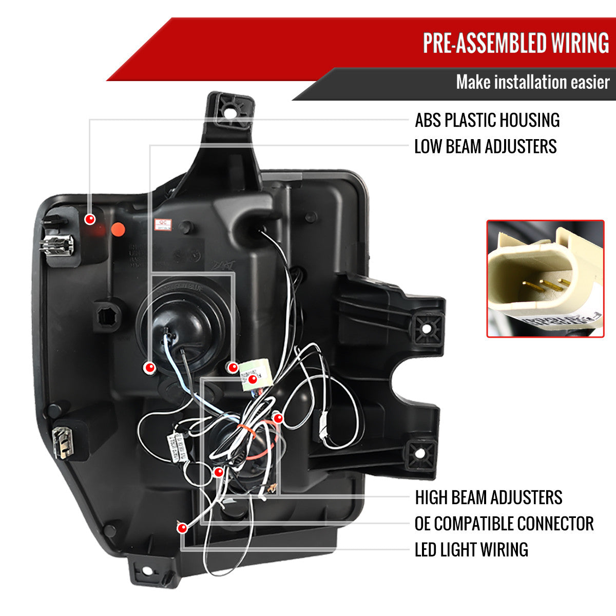 Spec-D Tuning - 2008-2010 Ford F-250 F-350 F-450 Dual Halo Projector Headlights (Glossy Black Housing/Smoked Lens) - 2LHP-F25008G-TM