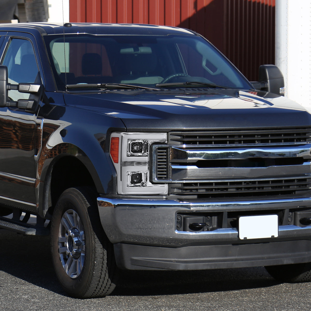 Spec-D Tuning - 2017-2019 Ford F-250 F-350 F-450 F-550 LED C-Bar Projector Headlights w/ Switchback Sequential Turn Signals (Chrome Housing/Clear Lens) - 2LHP-F25017-SQ-RS