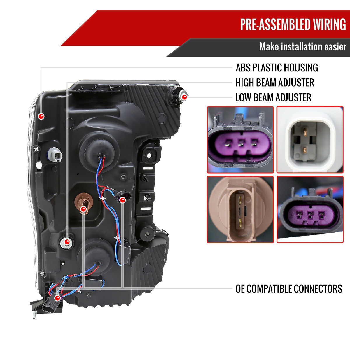 Spec-D Tuning - 2017-2019 Ford F-250 F-350 F-450 F-550 LED C-Bar Projector Headlights w/ Switchback Sequential Turn Signals (Black Housing/Clear Lens) - 2LHP-F25017JM-SQ-RS