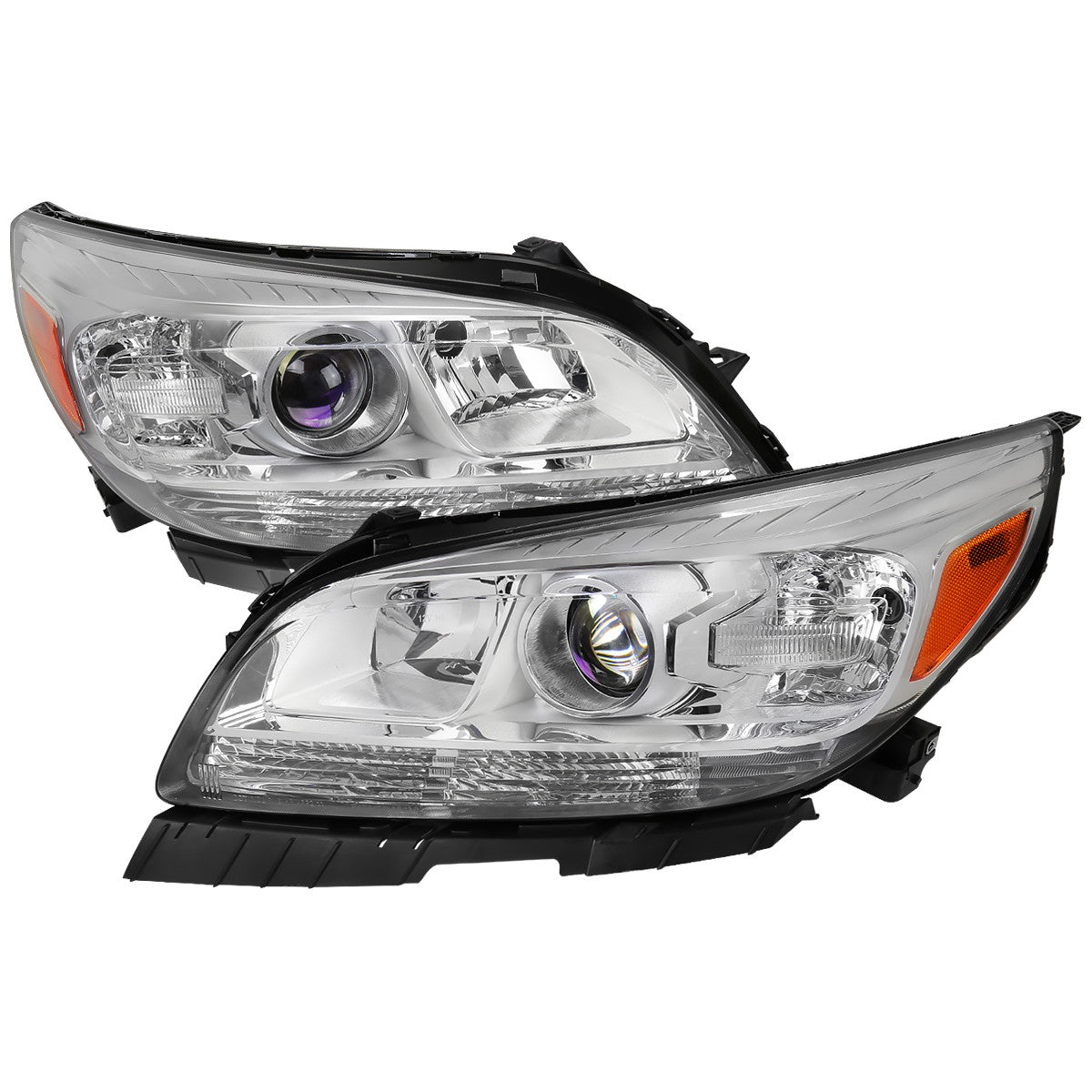 Spec-D Tuning - 2013-2015 Chevrolet Malibu / 2016 Malibu Limited Projector Headlights w/ Amber Reflectors (Chrome Housing/Clear Lens) - 2LHP-MBU13-GO