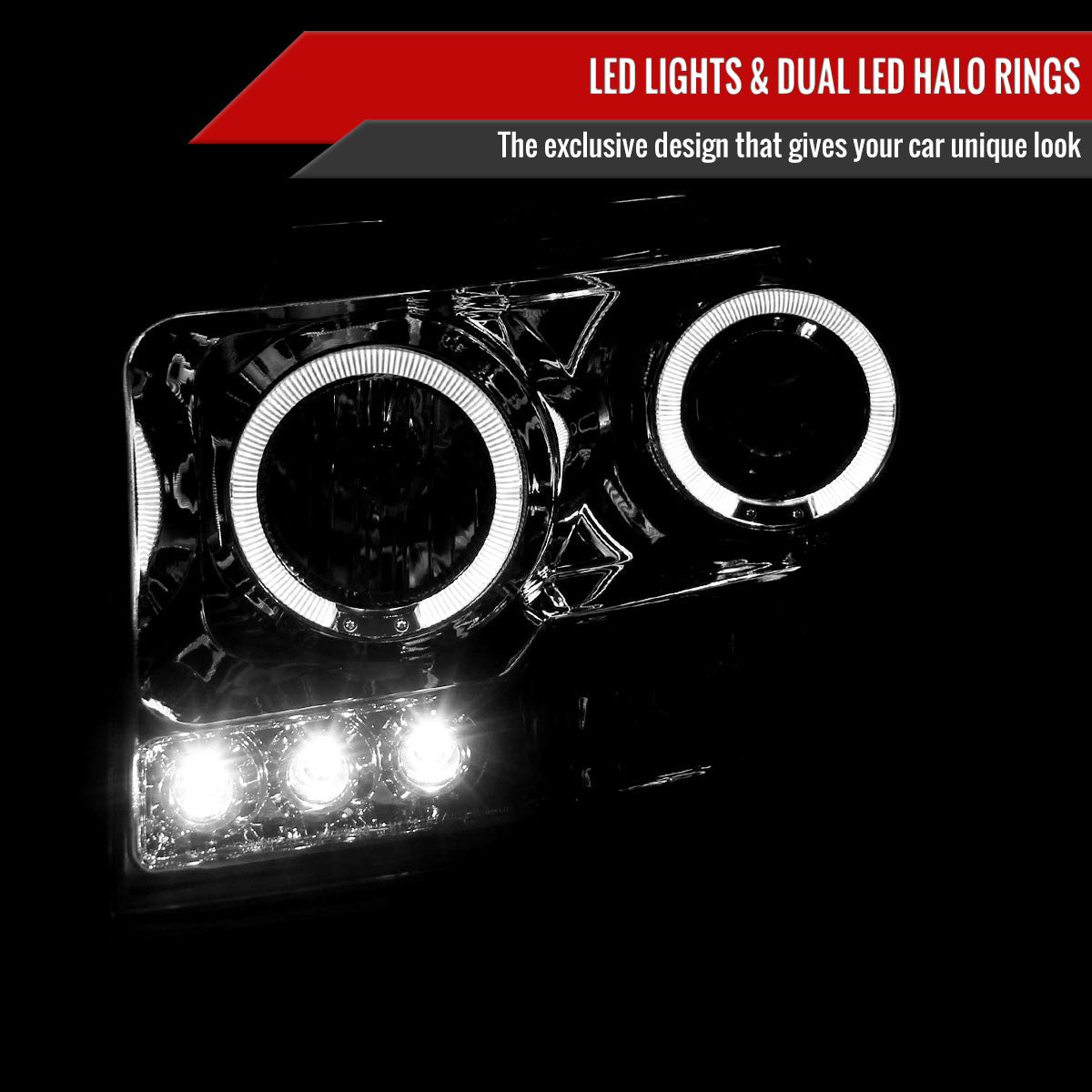 Spec-D Tuning - 2006-2008 Dodge RAM 1500/ 2006-2009 RAM 2500 3500 Dual Halo Projector Headlights (Chrome Housing/Clear Lens) - 2LHP-RAM06-TM