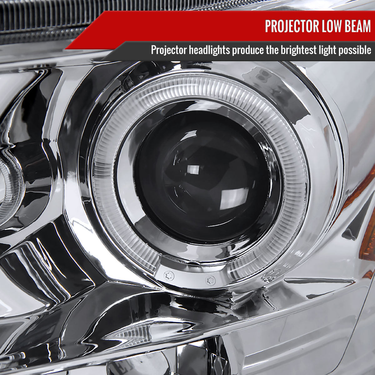 Spec-D Tuning - 2006-2008 Dodge RAM 1500/ 2006-2009 RAM 2500 3500 Dual Halo Projector Headlights (Chrome Housing/Clear Lens) - 2LHP-RAM06-TM
