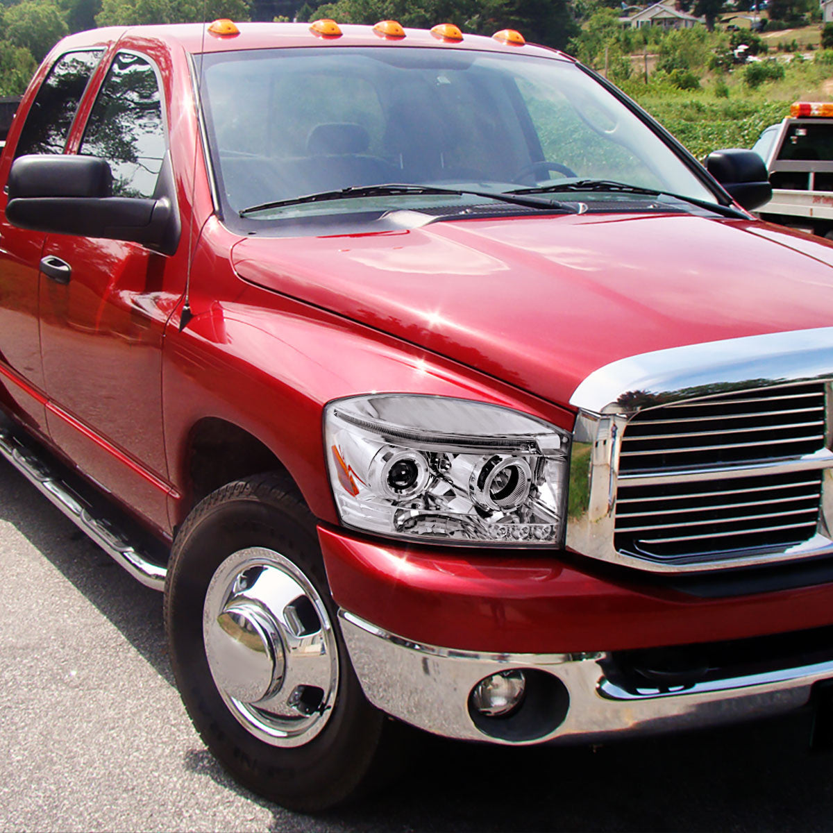 Spec-D Tuning - 2006-2008 Dodge RAM 1500/ 2006-2009 RAM 2500 3500 Dual Halo Projector Headlights (Chrome Housing/Clear Lens) - 2LHP-RAM06-TM