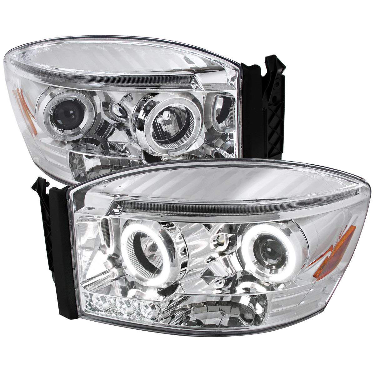Spec-D Tuning - 2006-2008 Dodge RAM 1500/ 2006-2009 RAM 2500 3500 Dual Halo Projector Headlights (Chrome Housing/Clear Lens) - 2LHP-RAM06-TM