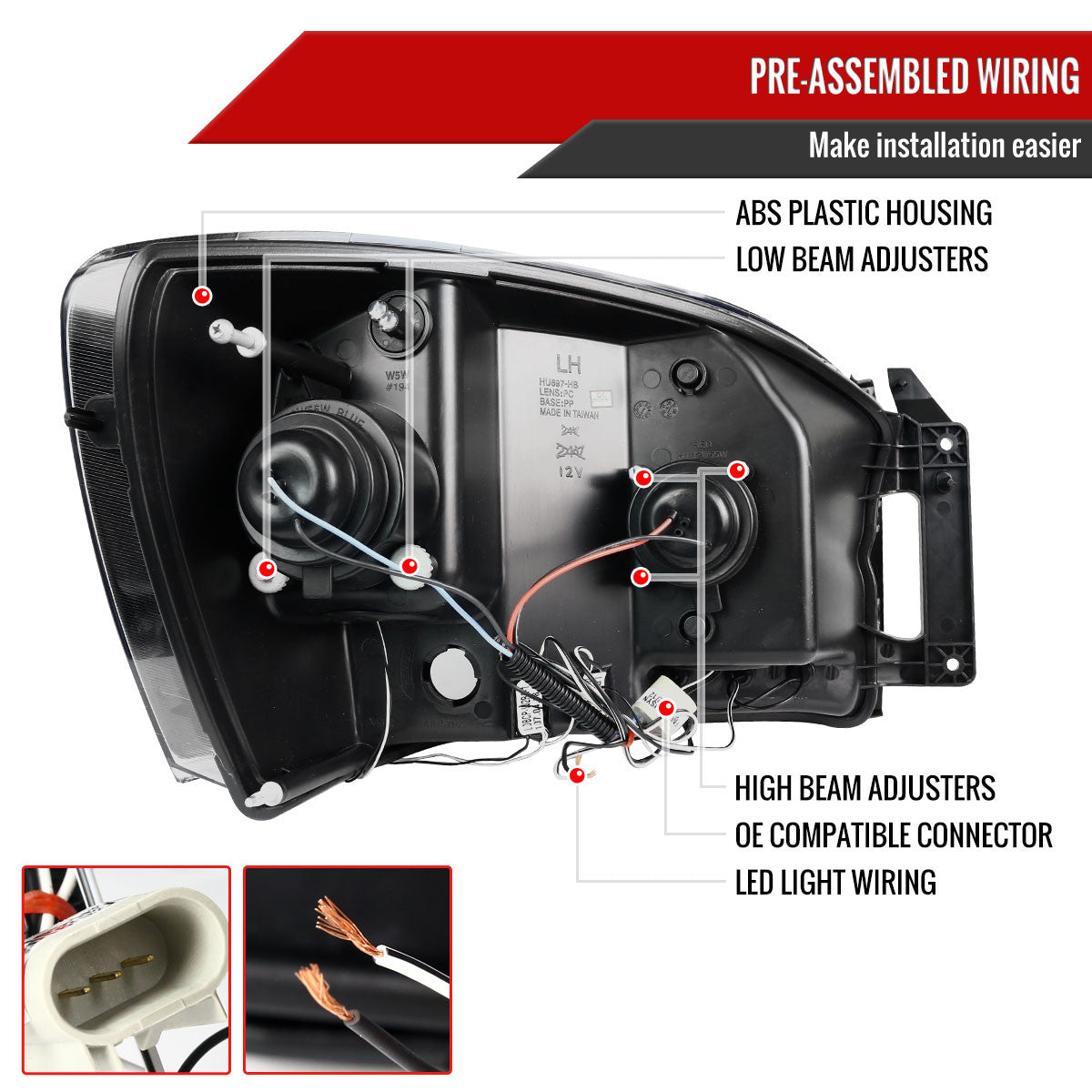 Spec-D Tuning - 2006-2008 Dodge RAM 1500/ 2006-2009 RAM 2500 3500 Dual Halo Projector Headlights (Glossy Black Housing/Smoked Lens) - 2LHP-RAM06G-TM