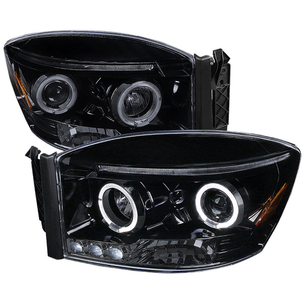 Spec-D Tuning - 2006-2008 Dodge RAM 1500/ 2006-2009 RAM 2500 3500 Dual Halo Projector Headlights (Glossy Black Housing/Smoked Lens) - 2LHP-RAM06G-TM