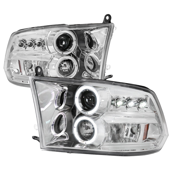 Spec-D Tuning - 2009-2018 Dodge RAM 1500 / 2019-2021 RAM Classic / 2010-2018 RAM 2500 3500 Dual Halo Projector Headlights (Chrome Housing/Clear Lens) - 2LHP-RAM09-TM