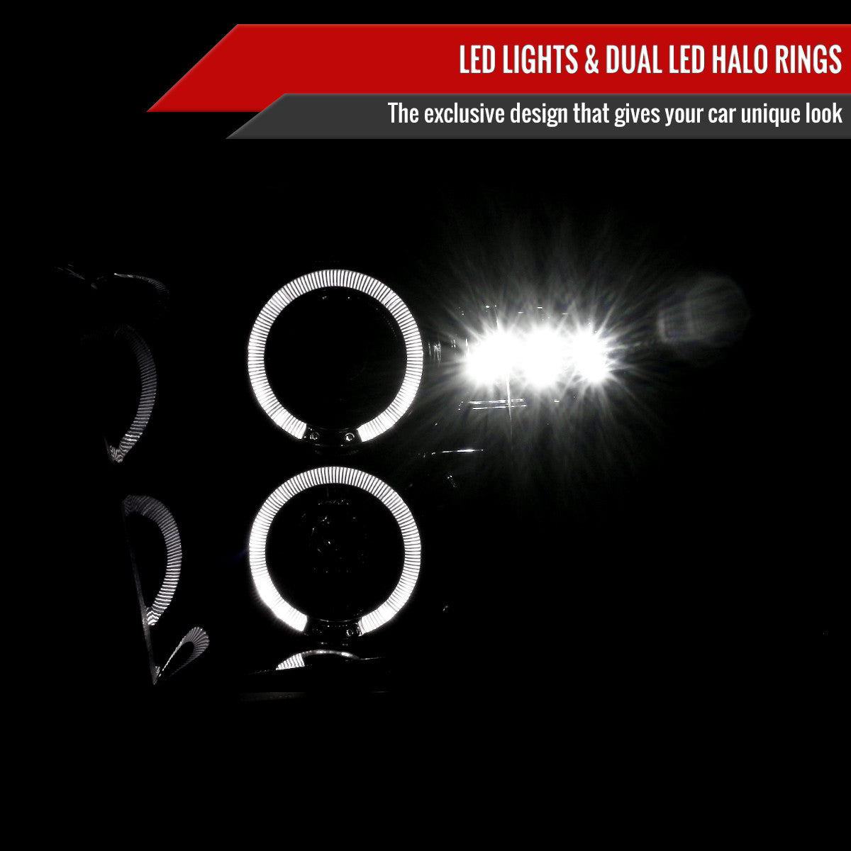 Spec-D Tuning - 2009-2018 Dodge RAM 1500 / 2019-2021 RAM Classic / 2010-2018 RAM 2500 3500 Dual Halo Projector Headlights (Glossy Black Housing/Smoked Lens) - 2LHP-RAM09G-TM