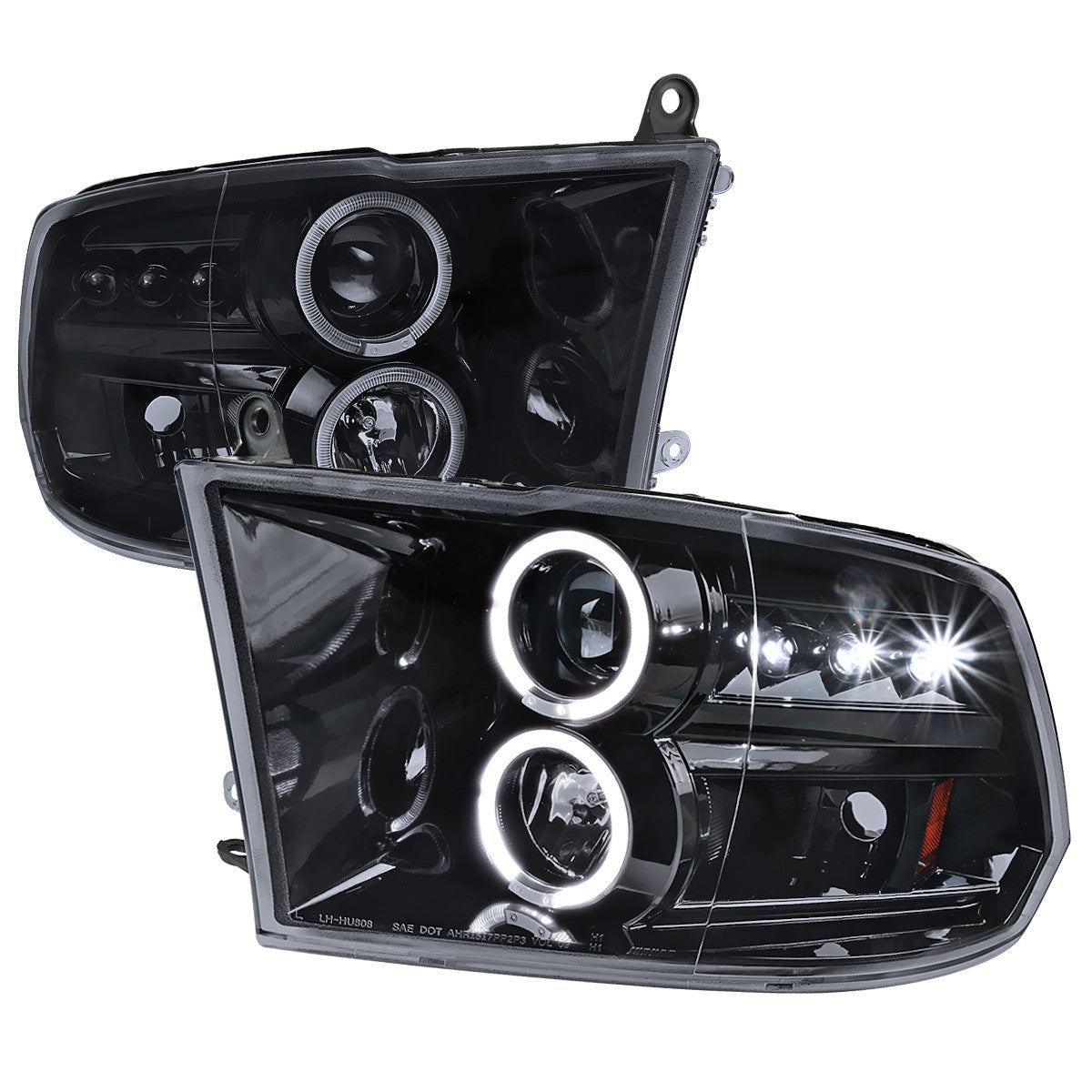 Spec-D Tuning - 2009-2018 Dodge RAM 1500 / 2019-2021 RAM Classic / 2010-2018 RAM 2500 3500 Dual Halo Projector Headlights (Glossy Black Housing/Smoked Lens) - 2LHP-RAM09G-TM
