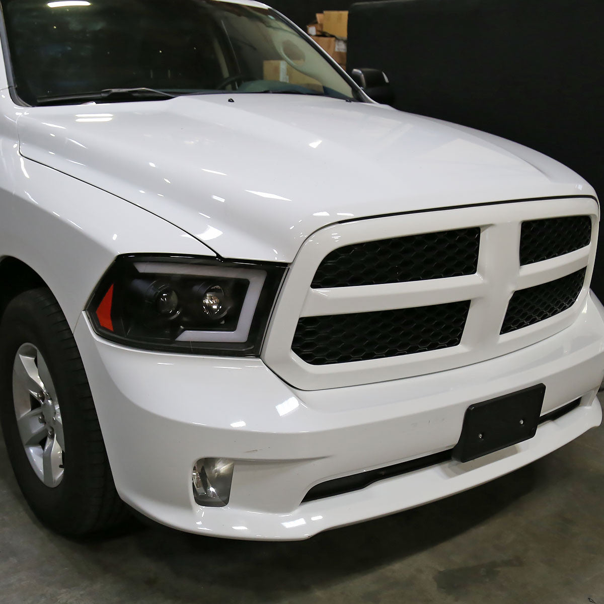 Spec-D Tuning - 2009-2018 Dodge RAM 1500 / 2019-2021 RAM Classic/ 2010-2018 RAM 2500 3500 Switchback Sequential LED C-Bar Projector Headlights (Matte Black Housing/Clear Lens) - 2LHP-RAM09JM-SQ-RS
