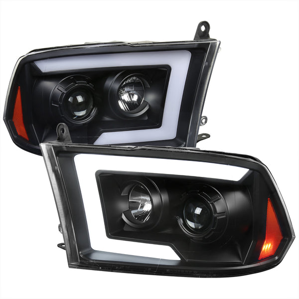 Spec-D Tuning - 2009-2018 Dodge RAM 1500 / 2019-2021 RAM Classic/ 2010-2018 RAM 2500 3500 Switchback Sequential LED C-Bar Projector Headlights (Matte Black Housing/Clear Lens) - 2LHP-RAM09JM-SQ-RS